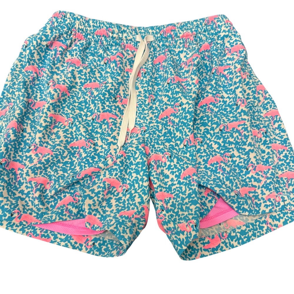 Chubbies Swim Trunks Mens Medium Blue Pink Flamingo 5.5" Inseam Tropical Summer
